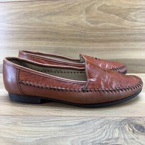 Ennesi Gold Italian Ostrich Leg Loafers Mens 9 M Whiskey Brown Slip On Business